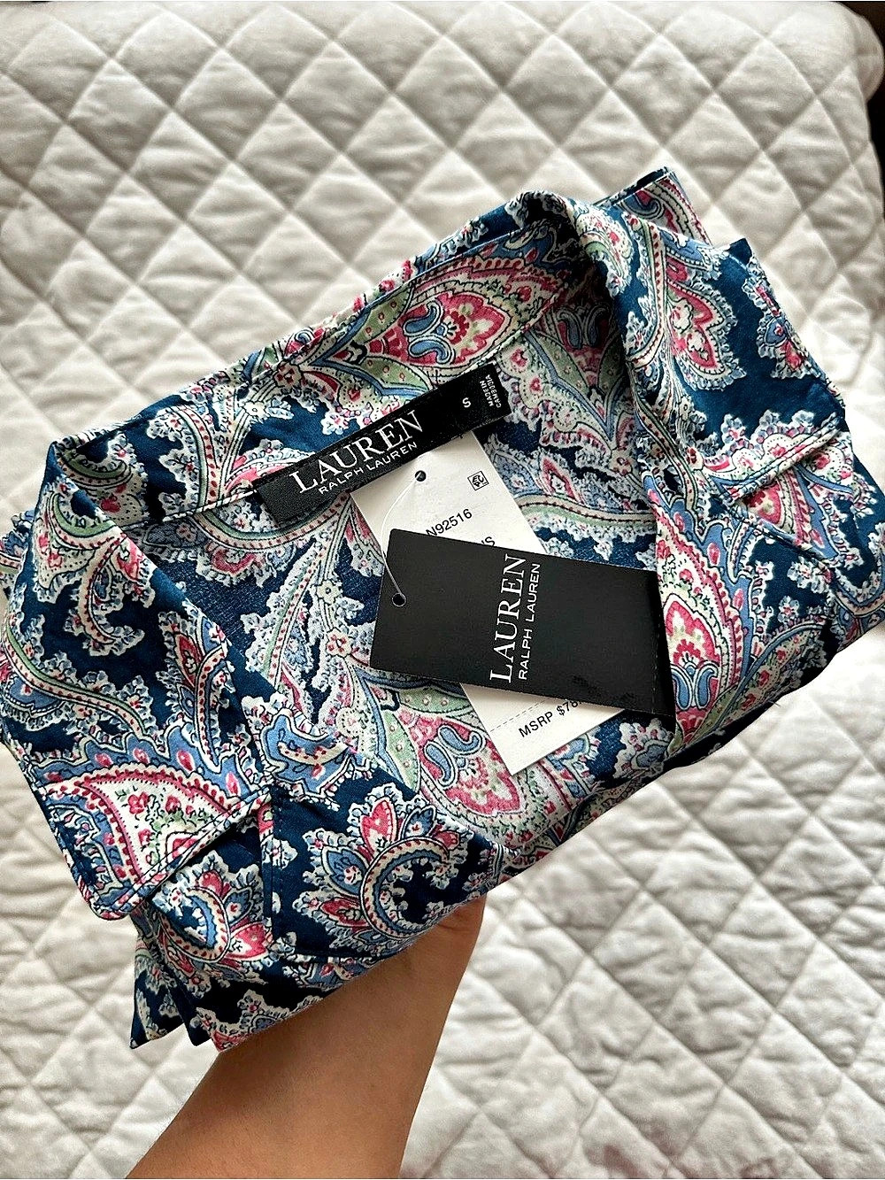 Lauren Ralph Lauren Paisley Notch Collar Long Sleeve Pajama Set Paisley Button